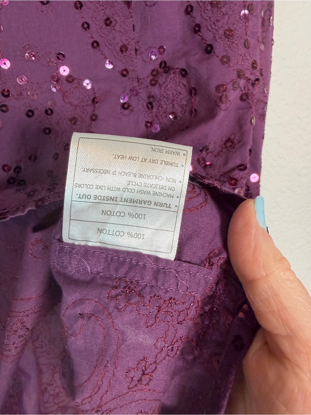 Ariat Deep Purple Sequin Embroidered Western Pearl-Snap Down Shirt, Size L - Picture 6 of 7